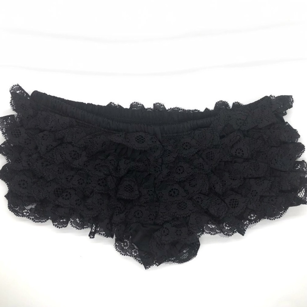 Y2K Lace Ruffled Boyshorts Hipster Panties by Hustler Hollywood / Black / OS